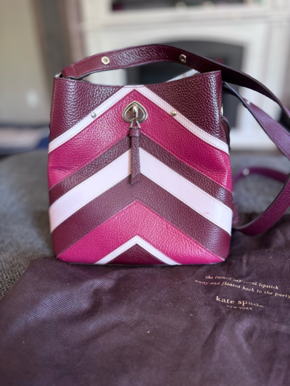 kate spade Pink, Burgundy & White Chevron Leather buckle strap